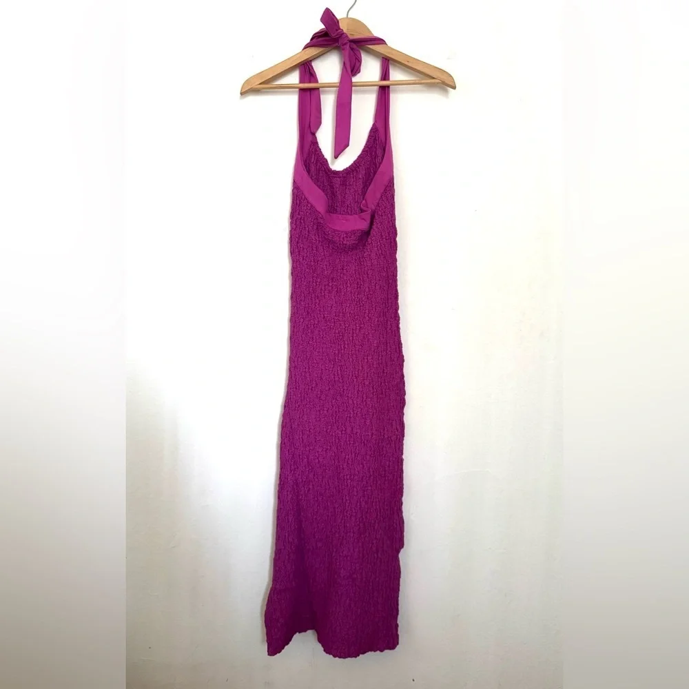 NWOT Free People Sea Foam textured midi dress bodycon tie neck and side slit
